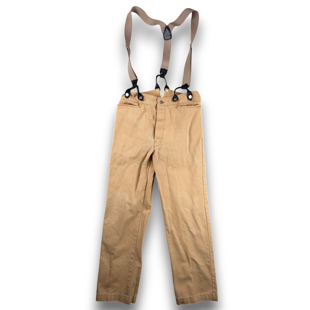 Wah Maker Frontier Clothing Pants Mens 34 Brown Suspender Buttons Cinch Back USA